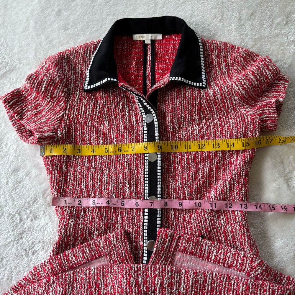 Maje Renati Tweed Red/Black Mini Dress Size 36 Small - Picture 7 of 9